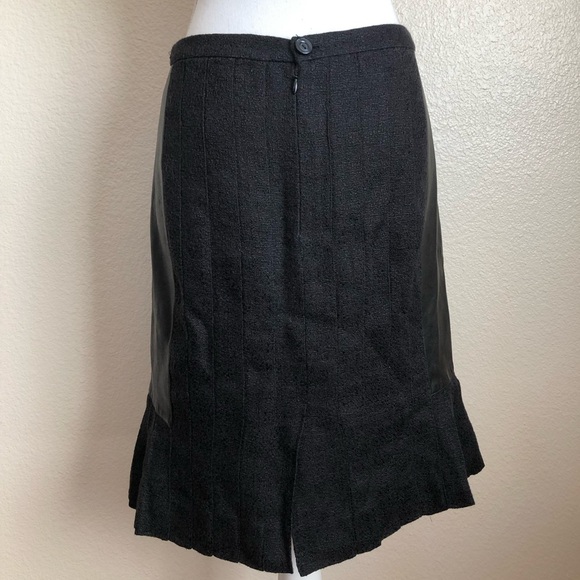 Cristian Dior boutique skirt leather tweed material mix pleated bottom knee long - Picture 6 of 11